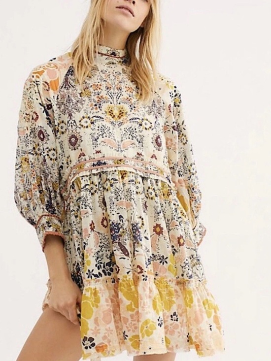 Free People Dresses & Skirts - Free People Nouveau Mini Dress Long Balloon Sleeves Embroidery Open Back XS